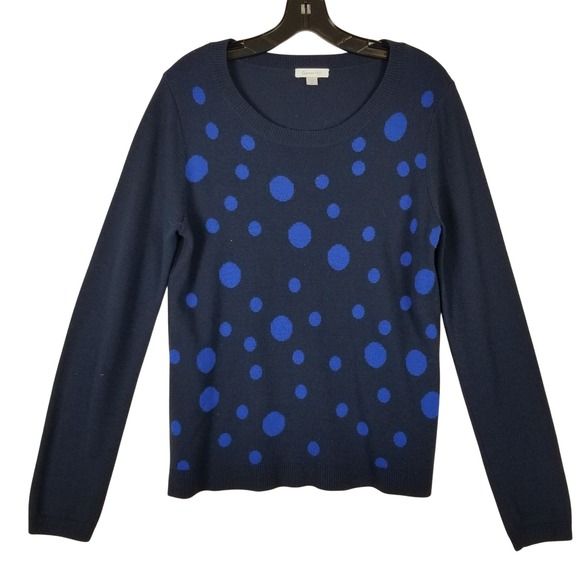Garnet Hill Sweaters - Garnet Hill Womens Navy‎ Blue Polka Dot 100% Wool Crew Neck Sweater Size M